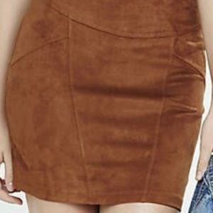 Camel micro suede fitted mini skirt